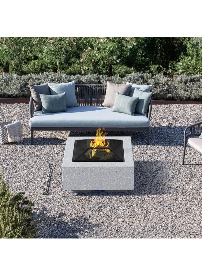 موقد نار خارجي مربع من حجر مصبوب اللون الرمادي الفاتح والأسود 42 × 65 × 65 سم SRFP22502 - Image 2